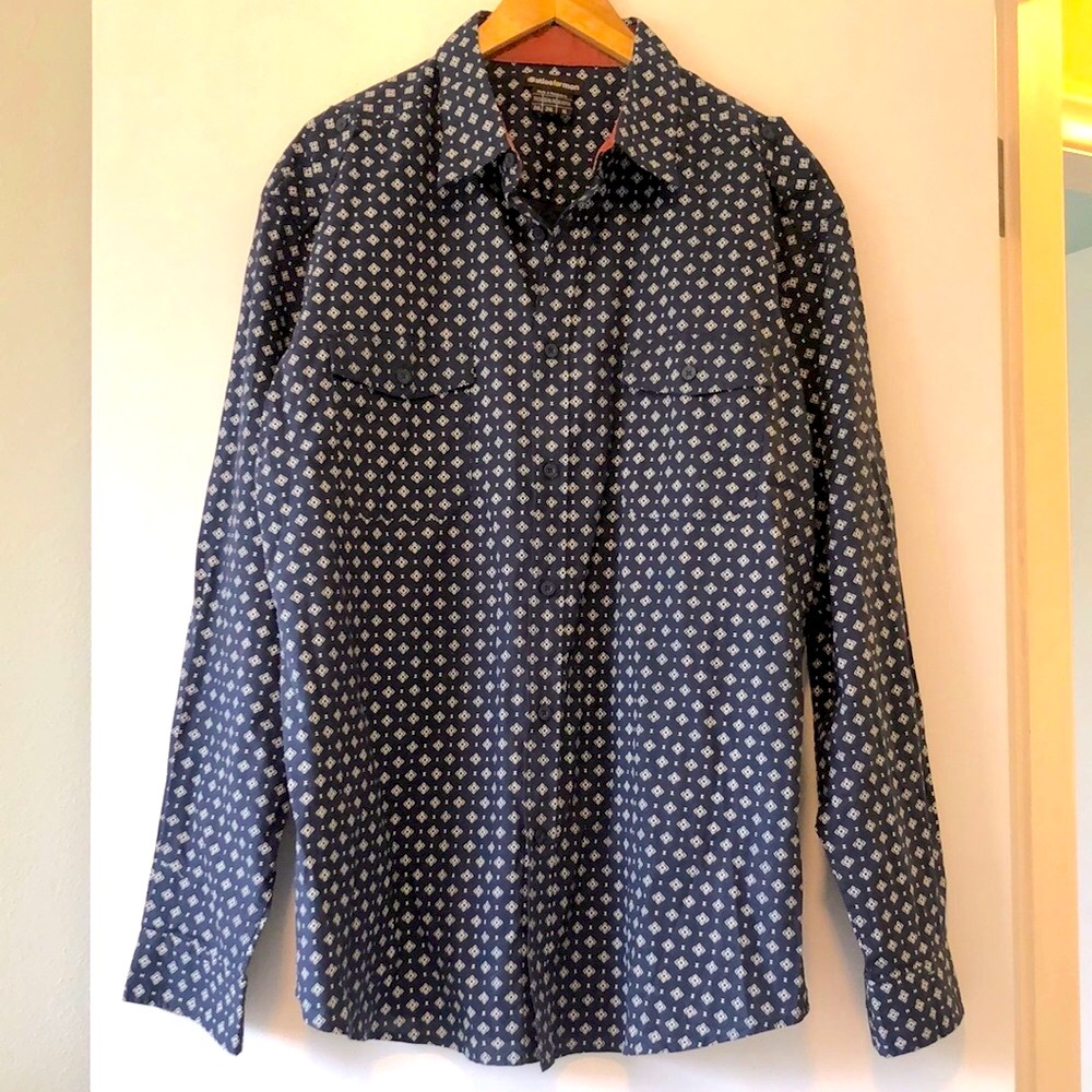 Men's Navy Patterned Button Down Shirt